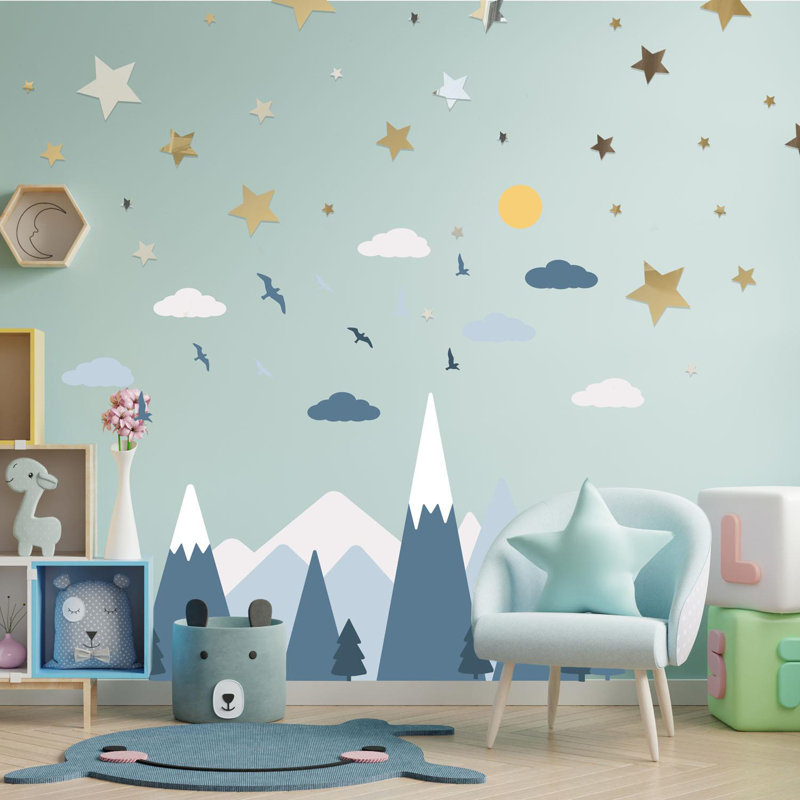 Adhésif décoratif montagnes avec étoiles