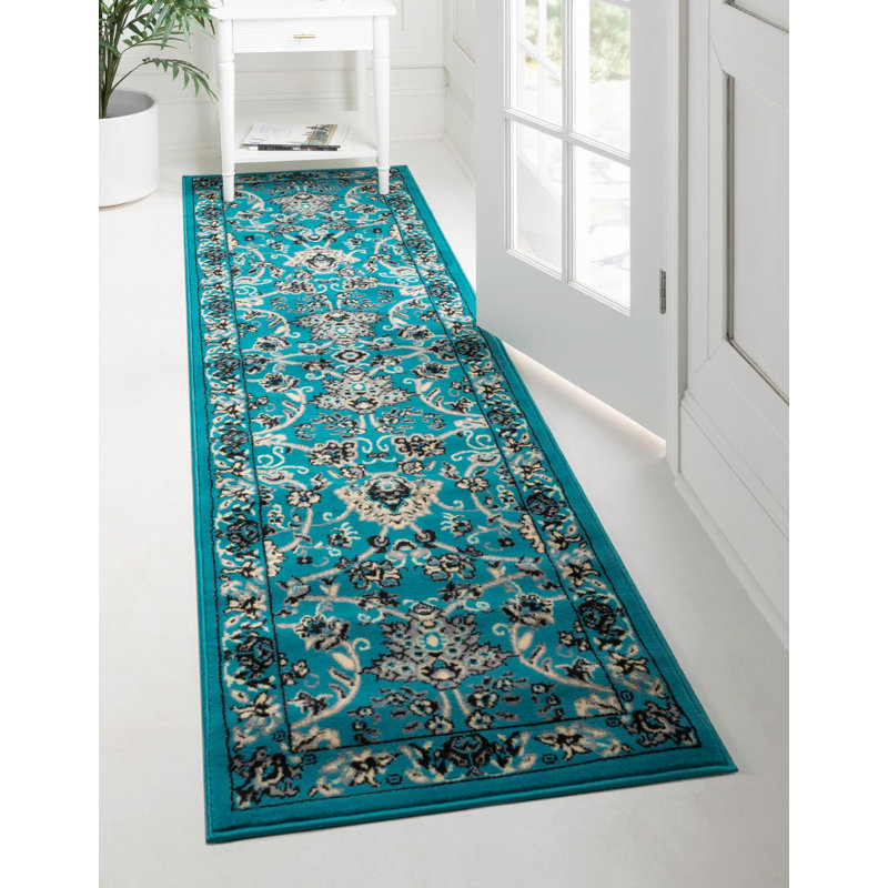 Tapis bourgogne Bhatari, Runner 2' x 8'2", Turquoise