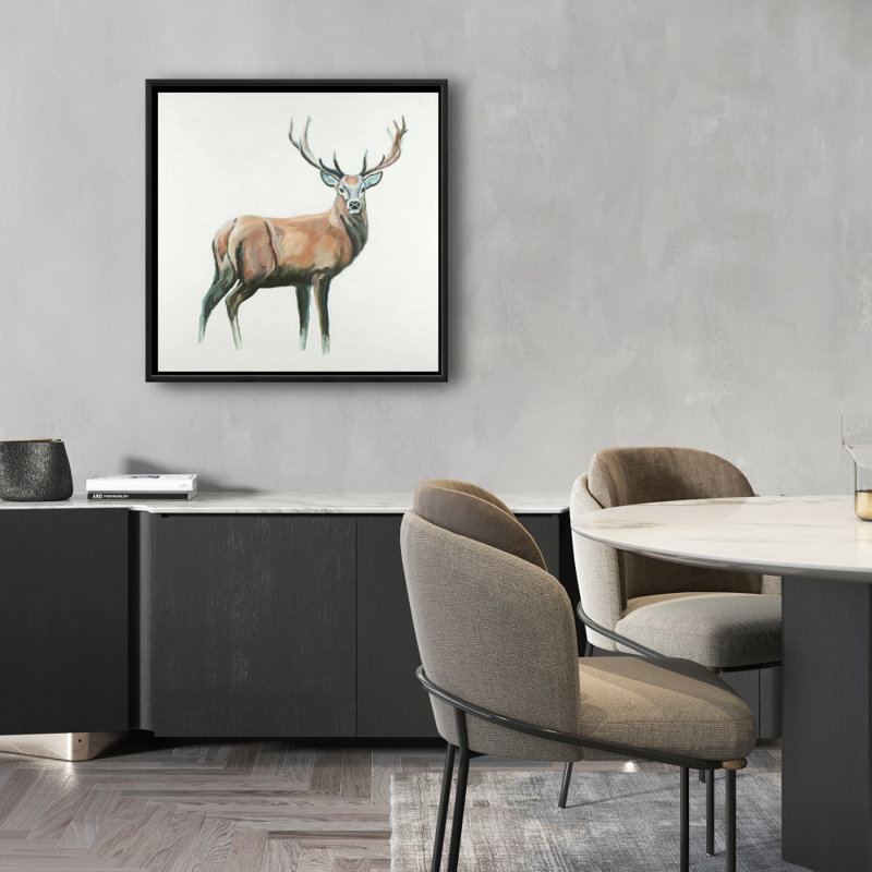 Toile cerf | Art blanc encadré pour décor de chambre à coucher, H 25,25 po x l 25,25 po