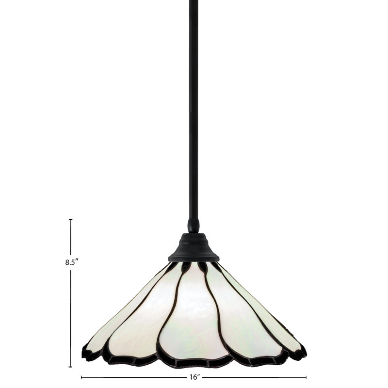Stem Hung Pendant Shown In Matte Black Finish With 16" Pearl & Black Flair Art Glass