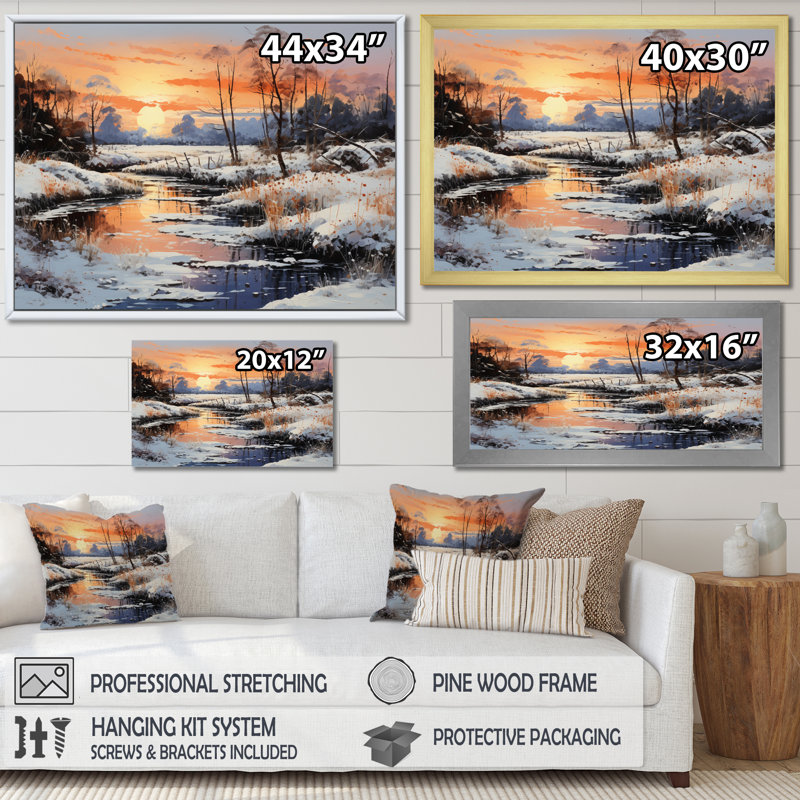White Winter Harmony II, reproduction d'art sur toile, H 12 po x l 20 po, Cadre flottant doré