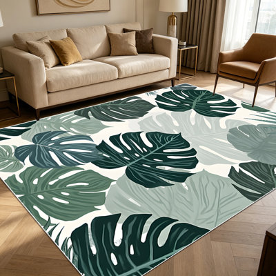 1PC Tropical Monstera and Palm Leaf Print area rugs for Living Room, Soft and Comfortable, Suitable for all seasons, easy-to-maintain, machine washable Indoor floor mat, Under Table Farmhouse suitable for dining table, kitchen, bedroom, entryway,