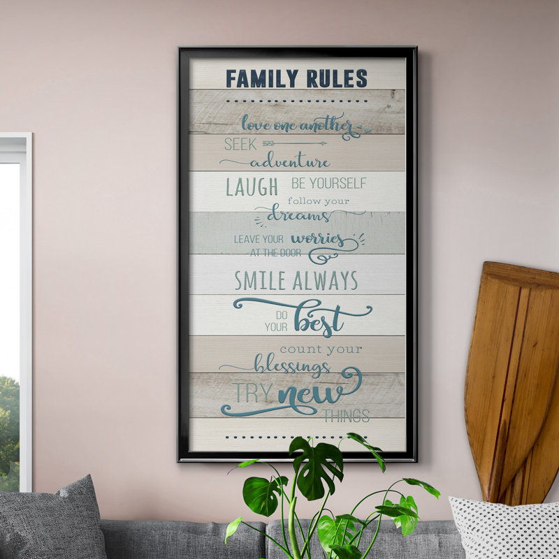 Family Rules - cadre photo, art textuel sur toile, H 10,5 po x l 18,5 po x P 1,5 po, Cadre noir