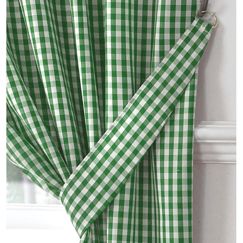 Rosas Classic Gingham Kitchen Curtains, Green, 117cm W x 122cm L