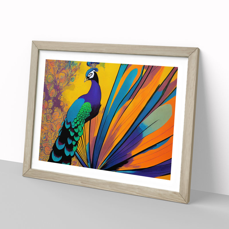 Exclusive Peacock Abstract - Framed Print, 46cm H x 64cm W x 2cm D, Oak