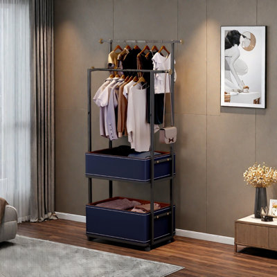 Coat Rack Double Baskets Rounded Wheels