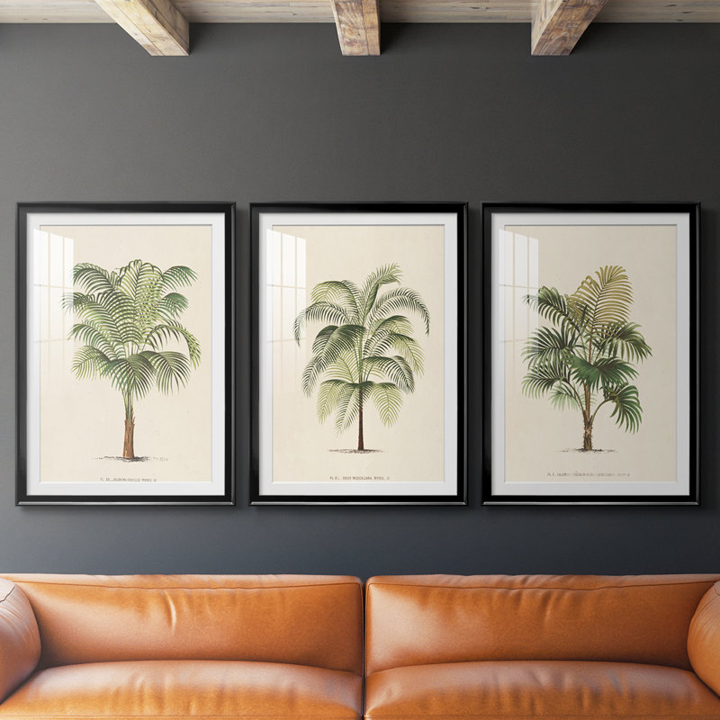 Les Palmiers II - Impression personnalisée de qualité supérieure avec passe-partout - 3 pièces, H 19 po x l 27 po