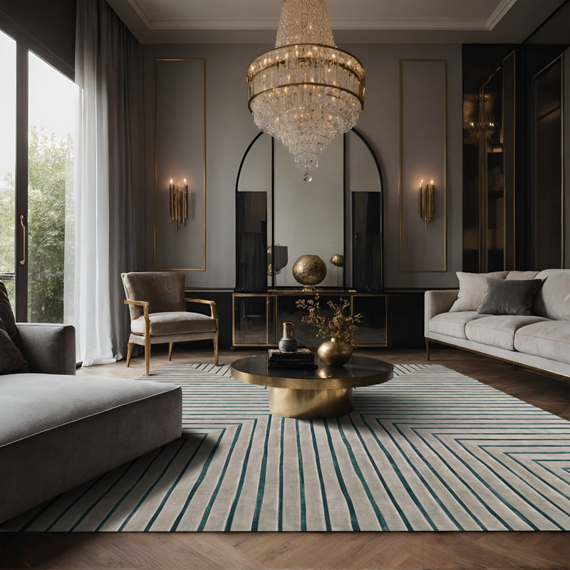 Tapis beige soyeux et moelleux, Rectangle 7 pi x 9 pi