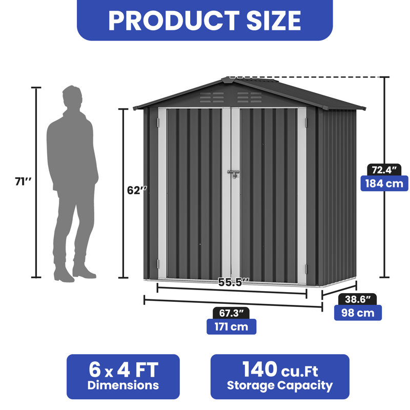 Galvanized Steel Vertical Storage Shed, Dark Gray