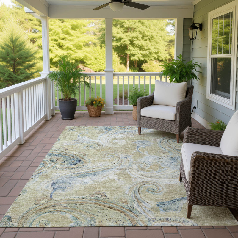 Machine Washable Indoor/Outdoor Chantille ACN2748 Paisley Rug, Wheat, 5' x 7'6"