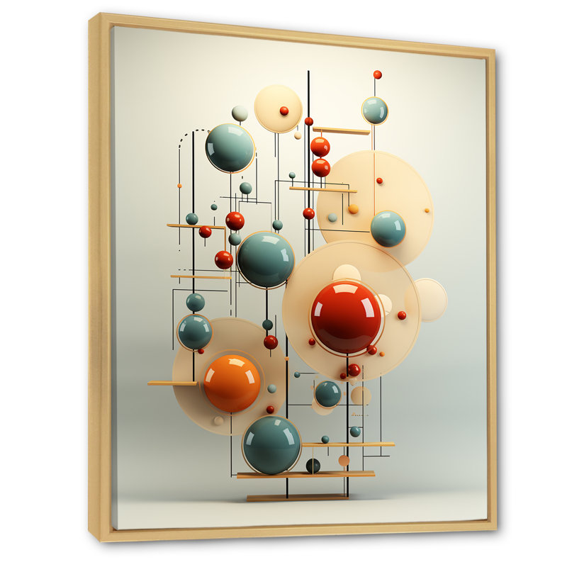 Pendule rouge et bleu minimalisme - reproduction sur toile, Cadre naturel flottant, H 40 po x l 30 po x P 1,5 po