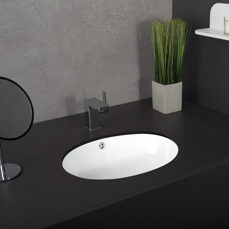 Lavabo de salle de bain ovale encastré en céramique DAX, Blanc