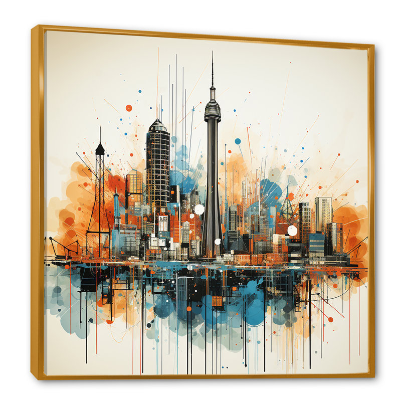 Paysage urbain d'Atlanta, coucher de soleil III - Art mural d'Atlanta, Cadre flottant doré, H 30 po x l 30 po x P 1,5 po