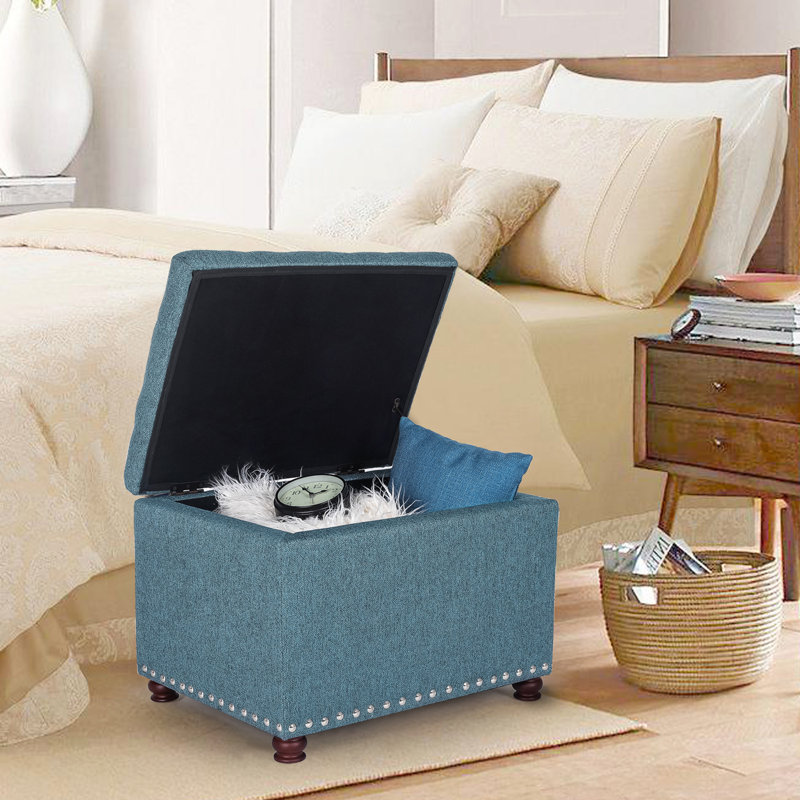 Fontanez Rectangular Tufted Storage Ottoman, Blue Polyester