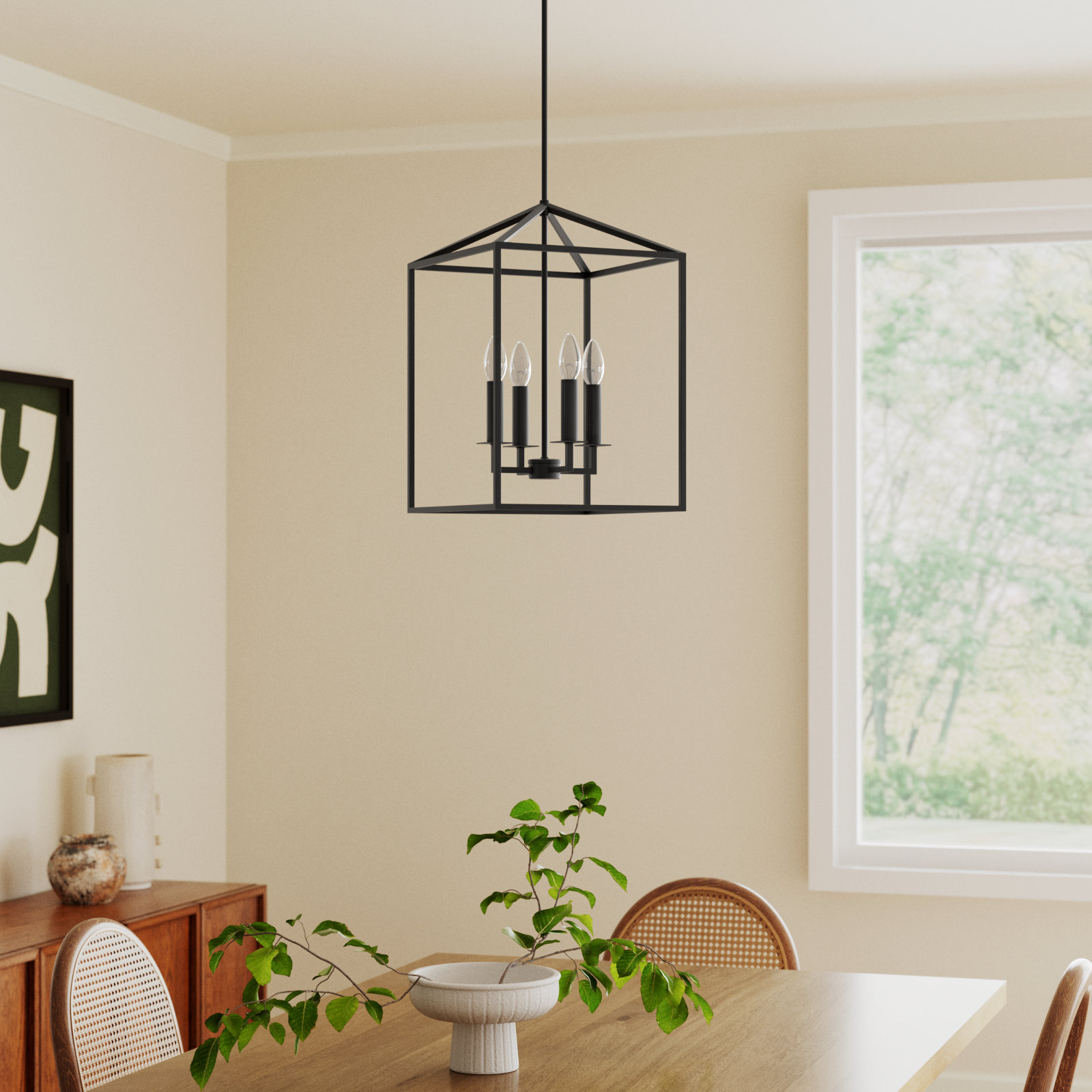 Ellis 4 - Light Dimmable Lantern Chandelier, 18.5" H x 12.25" W x 12.25" D, No, Midnight Black