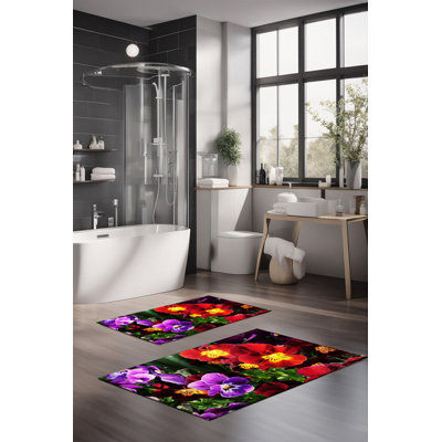 Ensemble de tapis de bain de luxe Eakly (2 pièces), 100% polyester, 16,0 x 23,6 pouces et 23,6 x 39,4 pouces | Conception antibactérienne antidérapante, hauteur de poils de 0,3 po | Lavable à la machine, durable et facile à nettoyer | Idéal pour la décoration de salle de bain