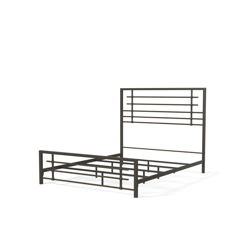 California King Black Metal Bed Frame with Headboard and Slats