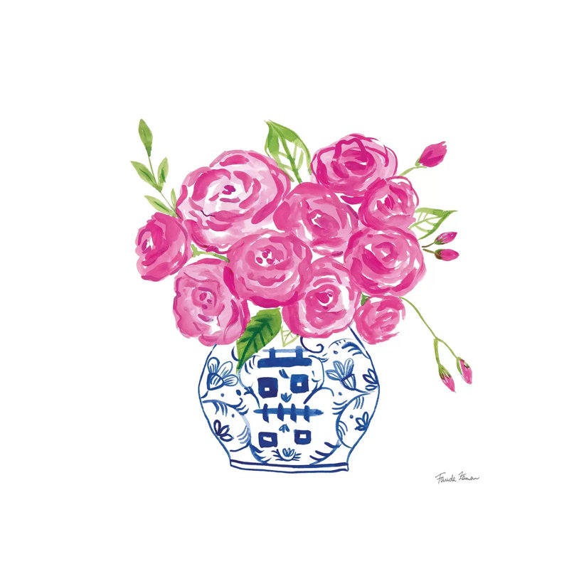 Chinoiserie Roseson White II by Farida Zaman - Wrapped Canvas Print, 30.48 cm H x 30.48 cm W
