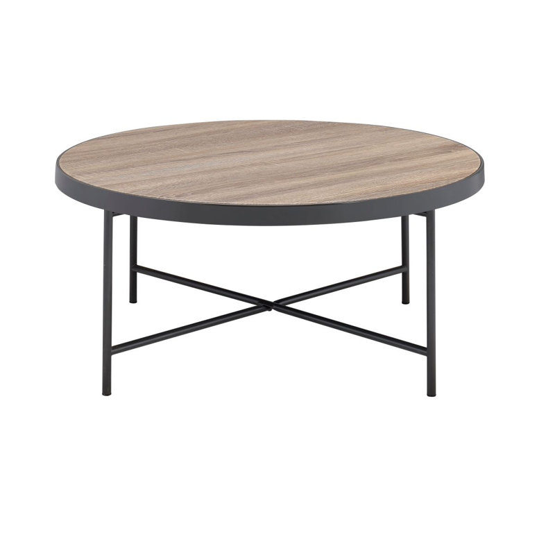 Table basse ronde de style industriel 1pc, meubles de salon en métal avec barre transversale