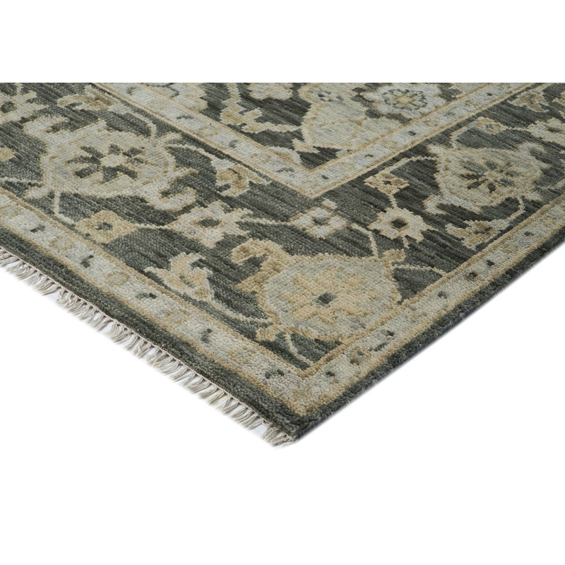 Tapis transitionnel Oushak gris en laine noué à la main 9 x 11 pi 10 po