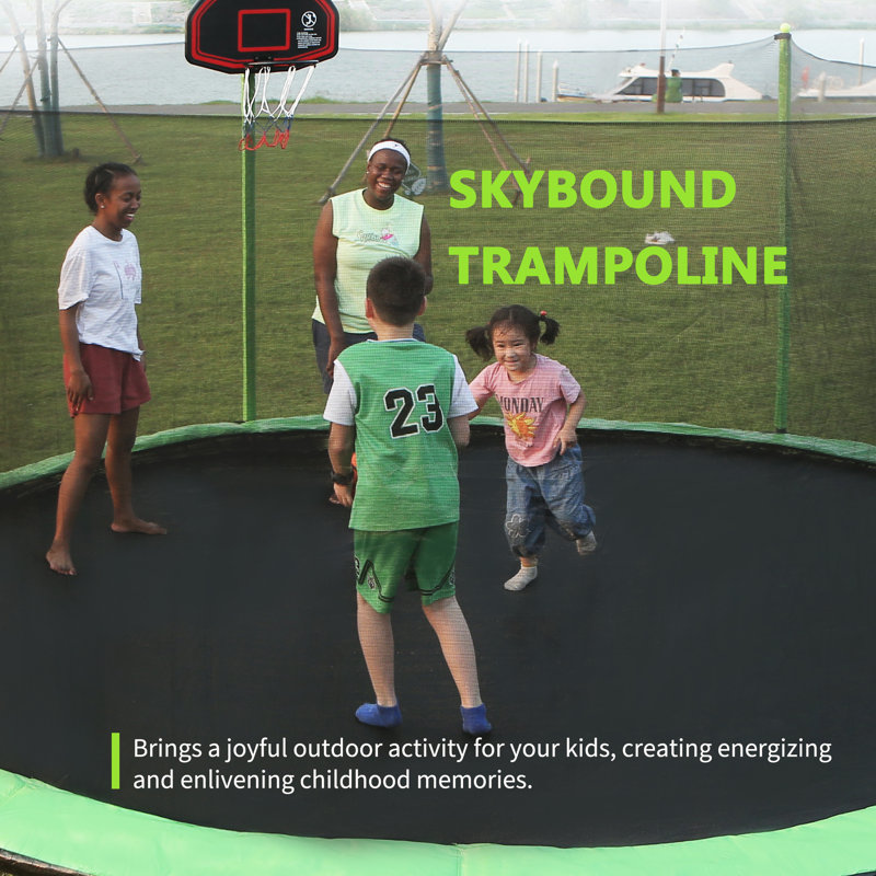 Skybound 15ft Green Round Trampoline with Safety Enclosure