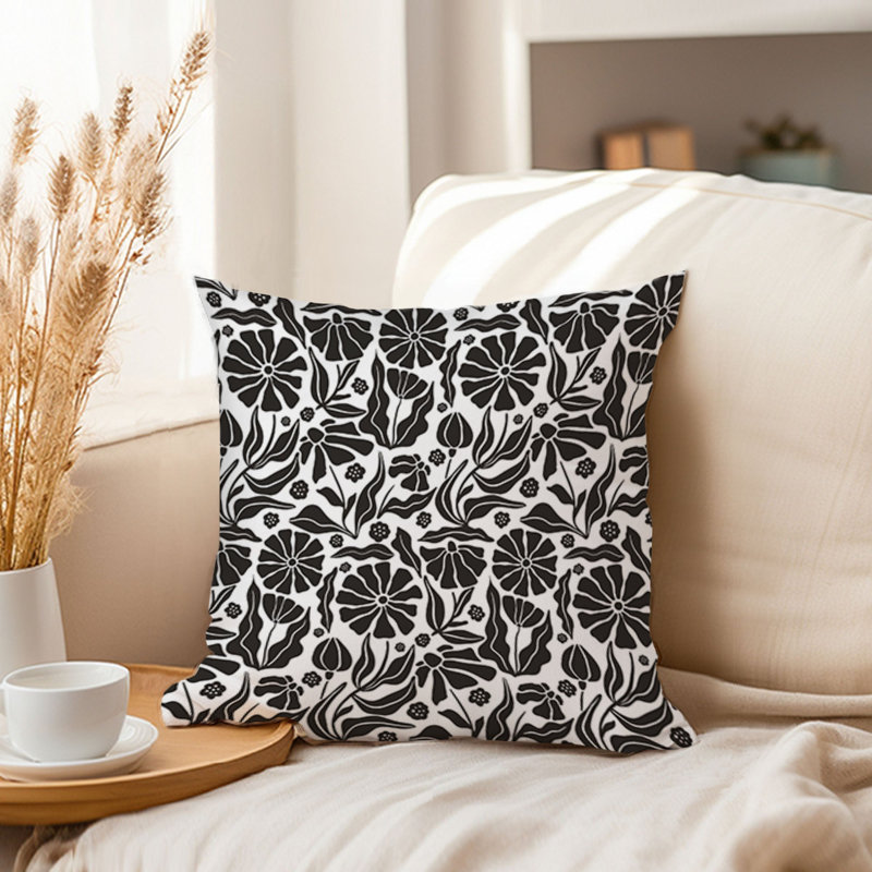Botanical Black & White Flowers Retro, 20" H x 20" W