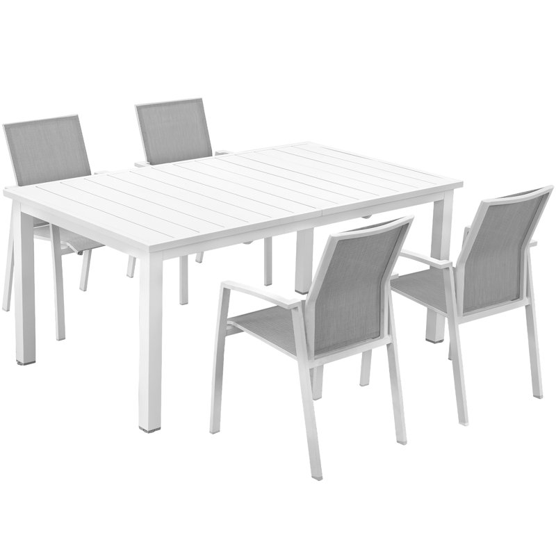 Ensemble de salle à manger de jardin Calliana avec table de salle à manger extensible et chaises empilables entièrement assemblées