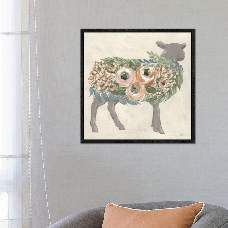 Audrey the Lamb 1 Piece Wall Art on Canvas, 66.04cm H x 66.04cm W x 3.81cm D, Black Floater Framed