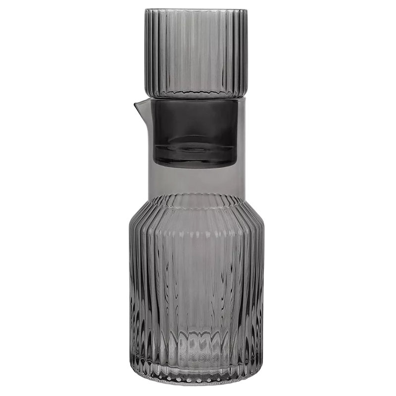 Ensemble de carafe 2 pièces en verre côtelé gris - 33,81 oz