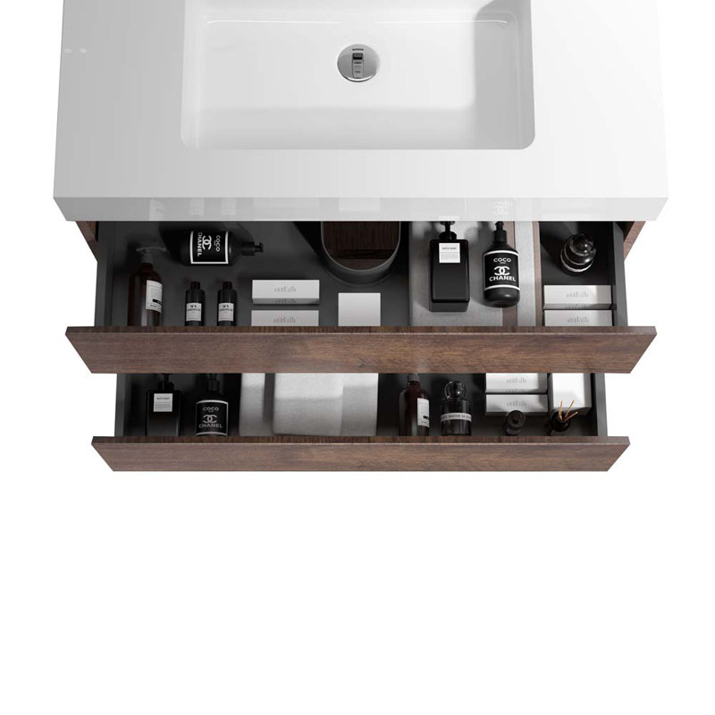 Meuble-lavabo mural simple 24 po avec lavabo, Blanc / noyer