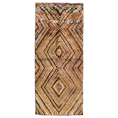Checkered Mid-Century Handmade Tulu Rug in Earthy Colors