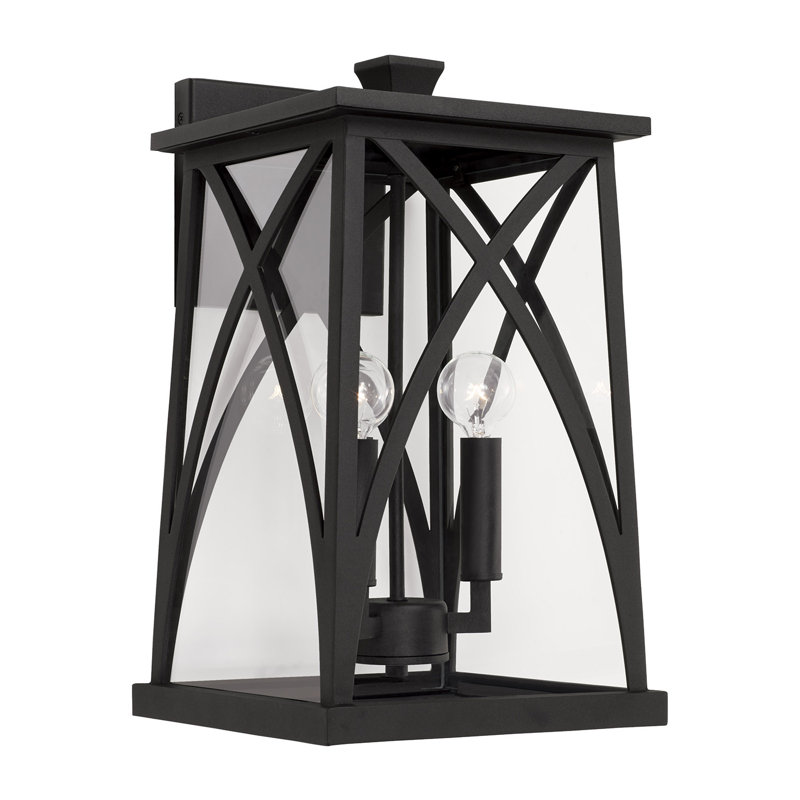 Black Aluminum 3-Light Outdoor Wall Lantern with Clear Glass