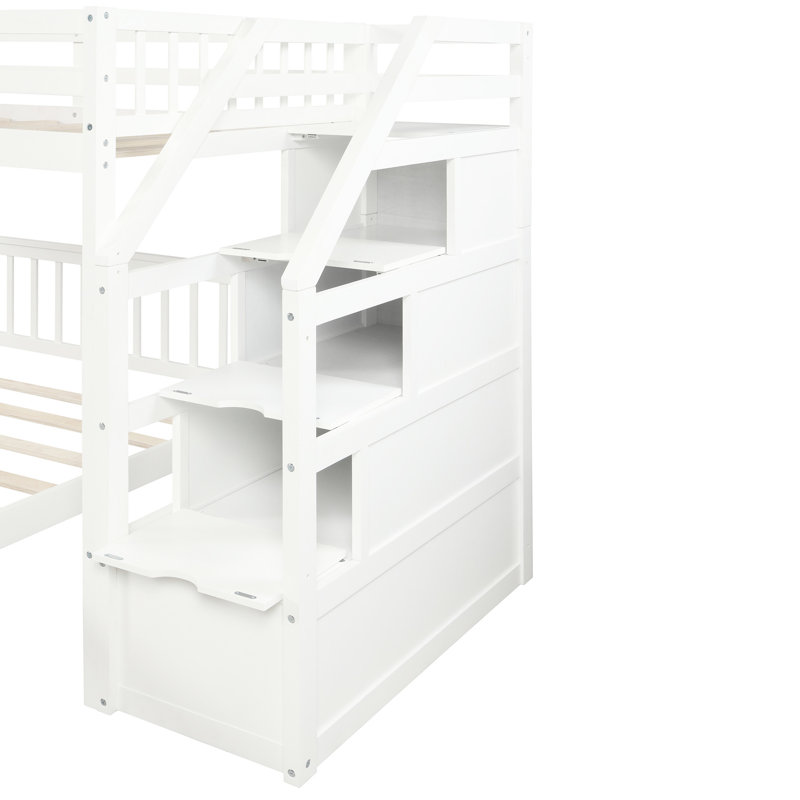 Lit mezzanine simple au-dessus d'un lit double avec escalier et rangement désirable - blanc pour des années d'utilisation