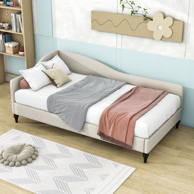 Wood Upholstered Daybed with Legs and Backrest