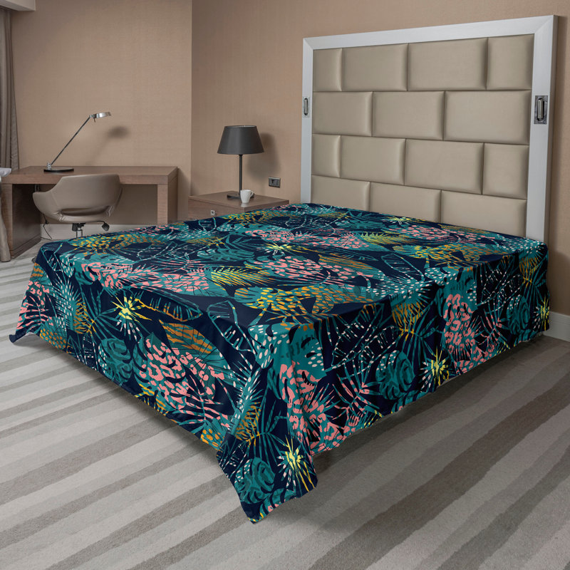 Drap plat à motif floral bohème Ambesonne, Rose séchée, moutarde, bleu sarcelle / abstrait