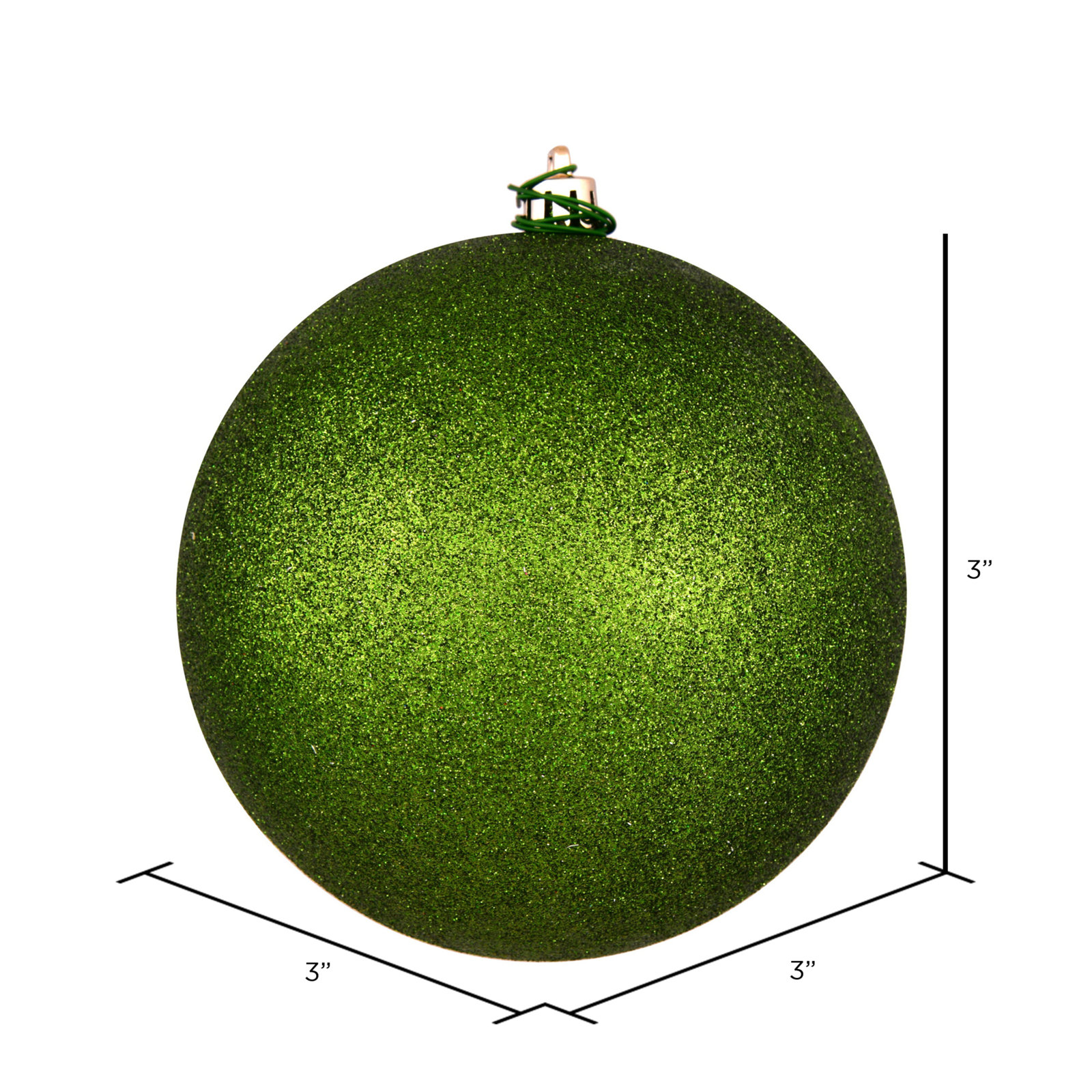 Holiday Décor Ball Ornament, 3" H x 3" W x 3" D, Juniper Green Glitter