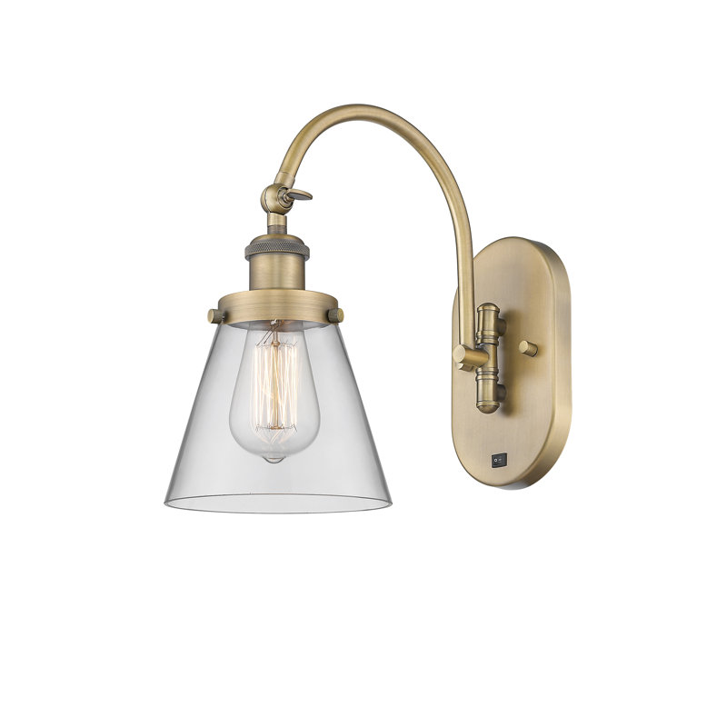 Applique murale 1 lumière 6 "avec bras pivotant 6" Shauna Cone, DEL, Transparent, Laiton brossé