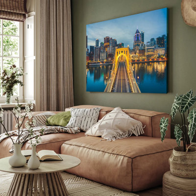 Pittsburgh Skyline Roberto Clemente Bridge Night Photo Poster