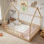 Lit double pleine grandeur avec structure de toit, lit en bois de pin avec garde-corps de sécurité-588090641-588090653
