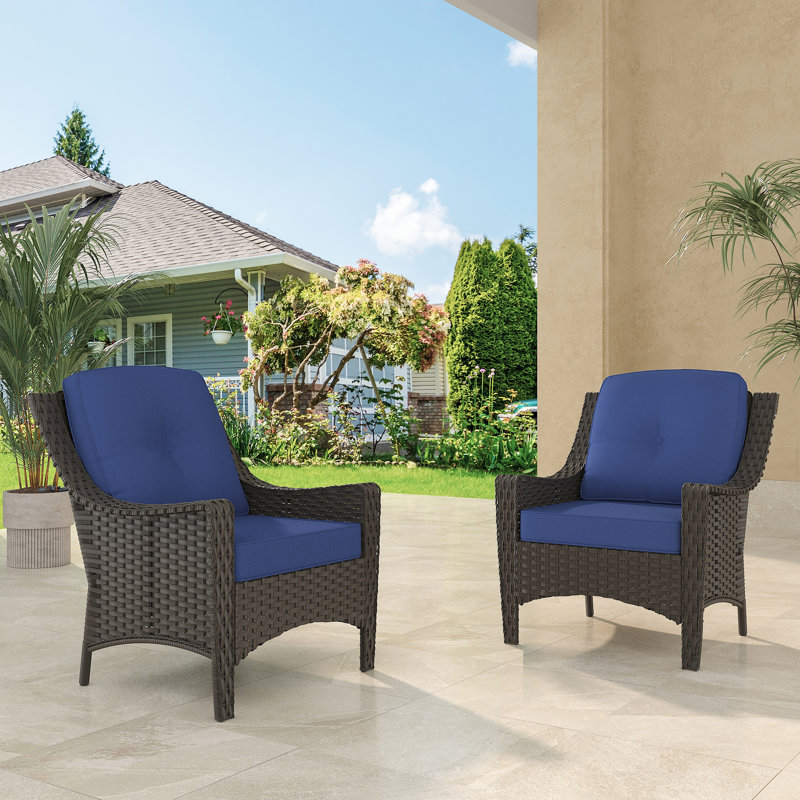 Chaises de patio en osier avec coussins (ensemble de 2), Bleu
