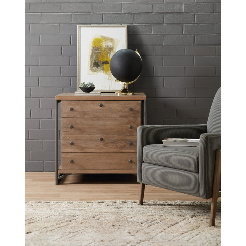 32'' Gray/Brown Mango Wood 2-Drawer Lockable Lateral File Cabinet