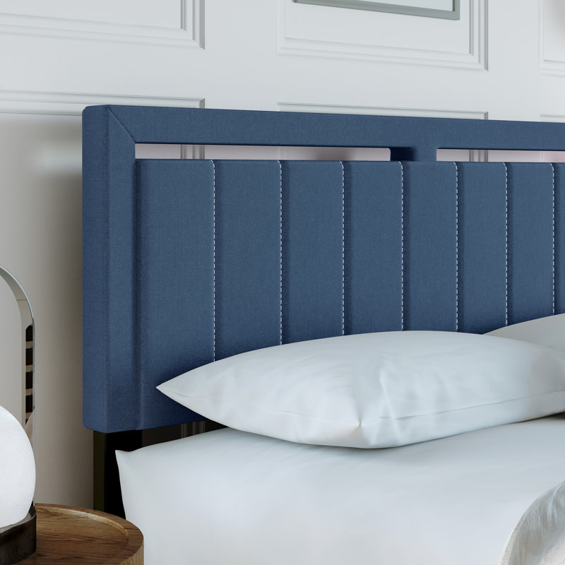 Base de lit tapissier Senata Linen, Bleu, Grand