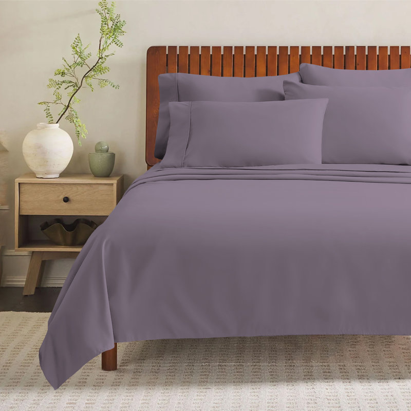 Ensemble de draps 4 pièces Paarizaat 8000 Series, Ensemble de draps pour très grand lit avec 3 piè, Lilas