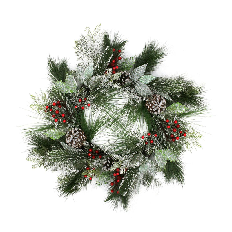Couronne de Noël artificielle 24 po en cèdre bicolore avec aiguilles longues et pin à longues aiguilles - non éclairée