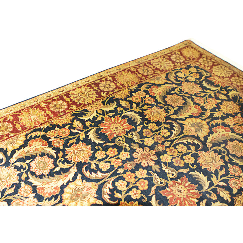 Hand Knotted Wool Area Rug in Blue And Gold