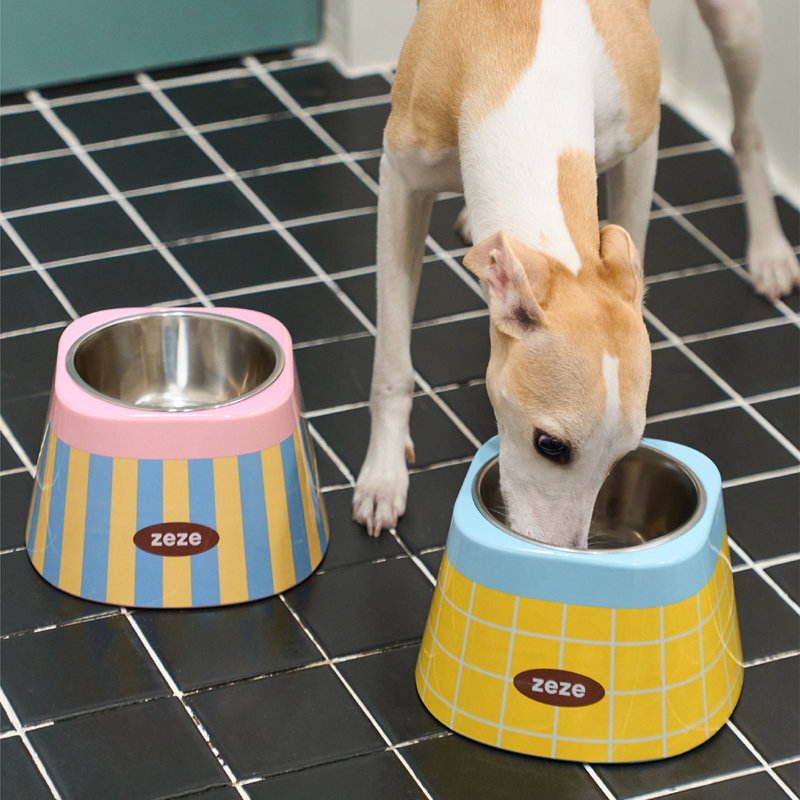 Bol pour animaux ZEZE Retro Grid avec insert amovible en acier inoxydable 304, support surélevé de 5,1 pouces, rainure à poignée encastrée et base en caoutchouc antidérapant
