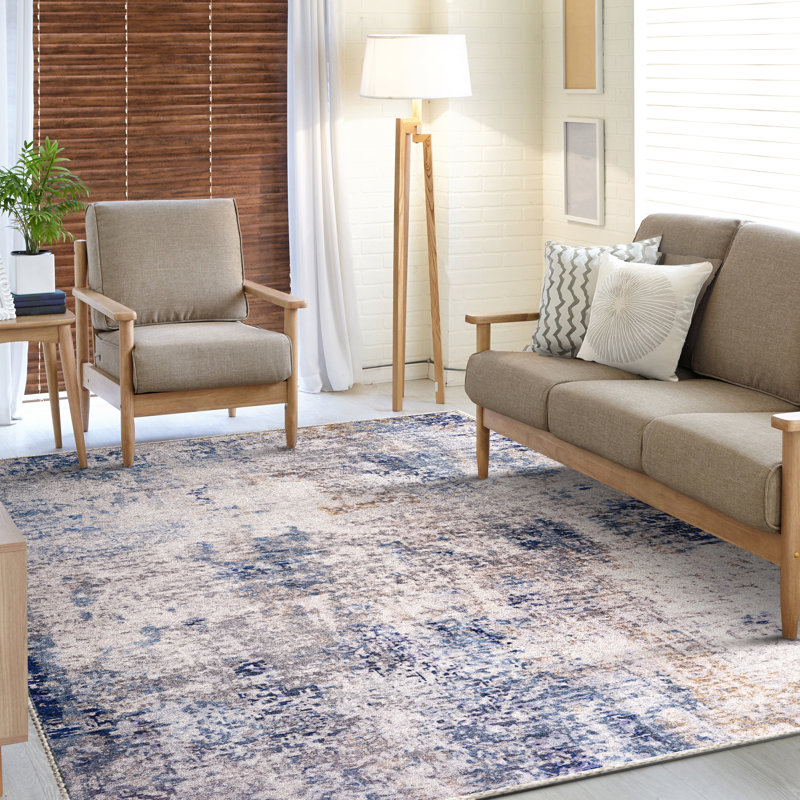 Sorbus Area Rug, Machine Washable, Non-Slip, Low Pile Indoor Carpet with Rubber Backing - Blue (Drift), 8 x 10 Ft. 