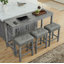 Ensemble de table de bar / salle à manger / canapé 59 po 59 po, 2 prises CA + 2 ports USB, 3 tabourets revêtus de lin, ensemble 4 pièces pour le salon, la salle à manger et la cuisine, capacité de poids de 250 lb par tabouret