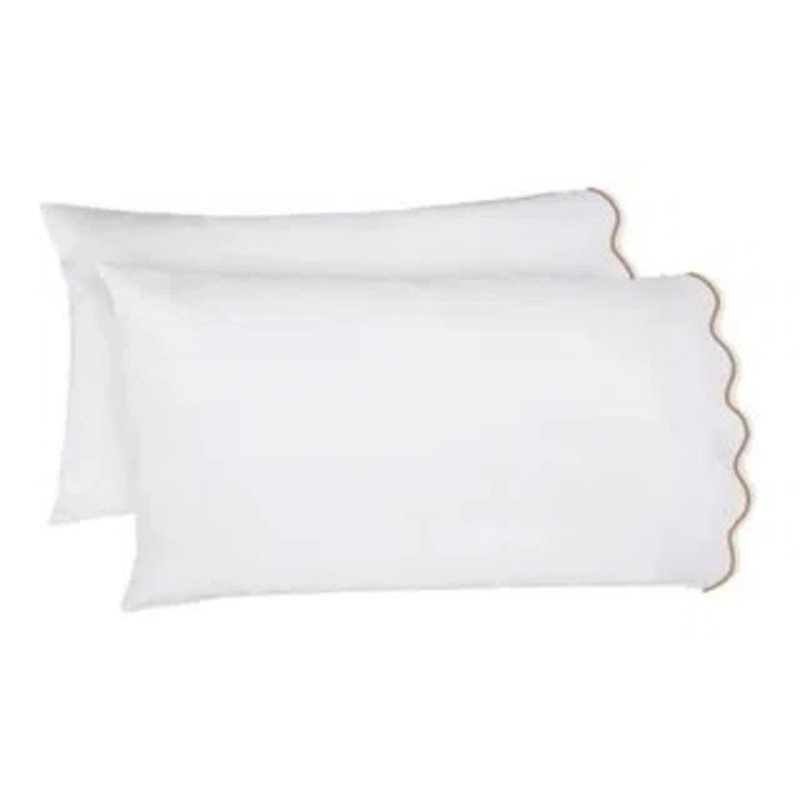 400TC Cotton Scallop Embroidery Cotton 4 Piece Sheet Set Fitted Sheet Fits Upto 16" Deep Pocket, Taupe, Yes