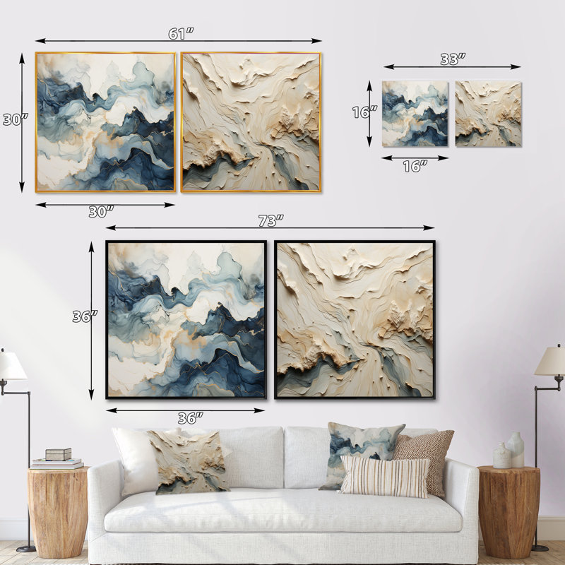 Minimalisme River Mountain Wonders - ensemble de 2 collages abstraits carrés, Cadre flottant brun, H 30 po x l 61 po